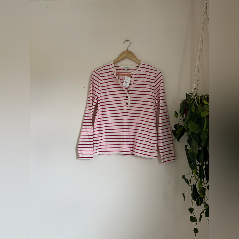J Crew Striped Ruffle-Collar Henley - Picture 2 of 8
